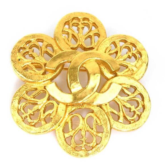 CHANEL Gold Logo Brooch